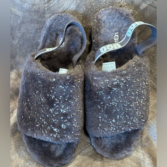 UGG Slippers Sz 11 brown with metallic sparkles EUC with Box - Picture 2 of 7